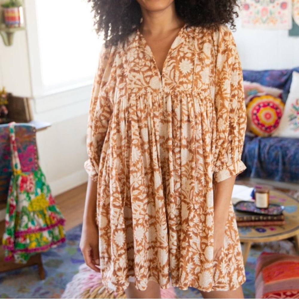 Natural Life Brown Cotton Tunic Aimee Mini Dress Medium